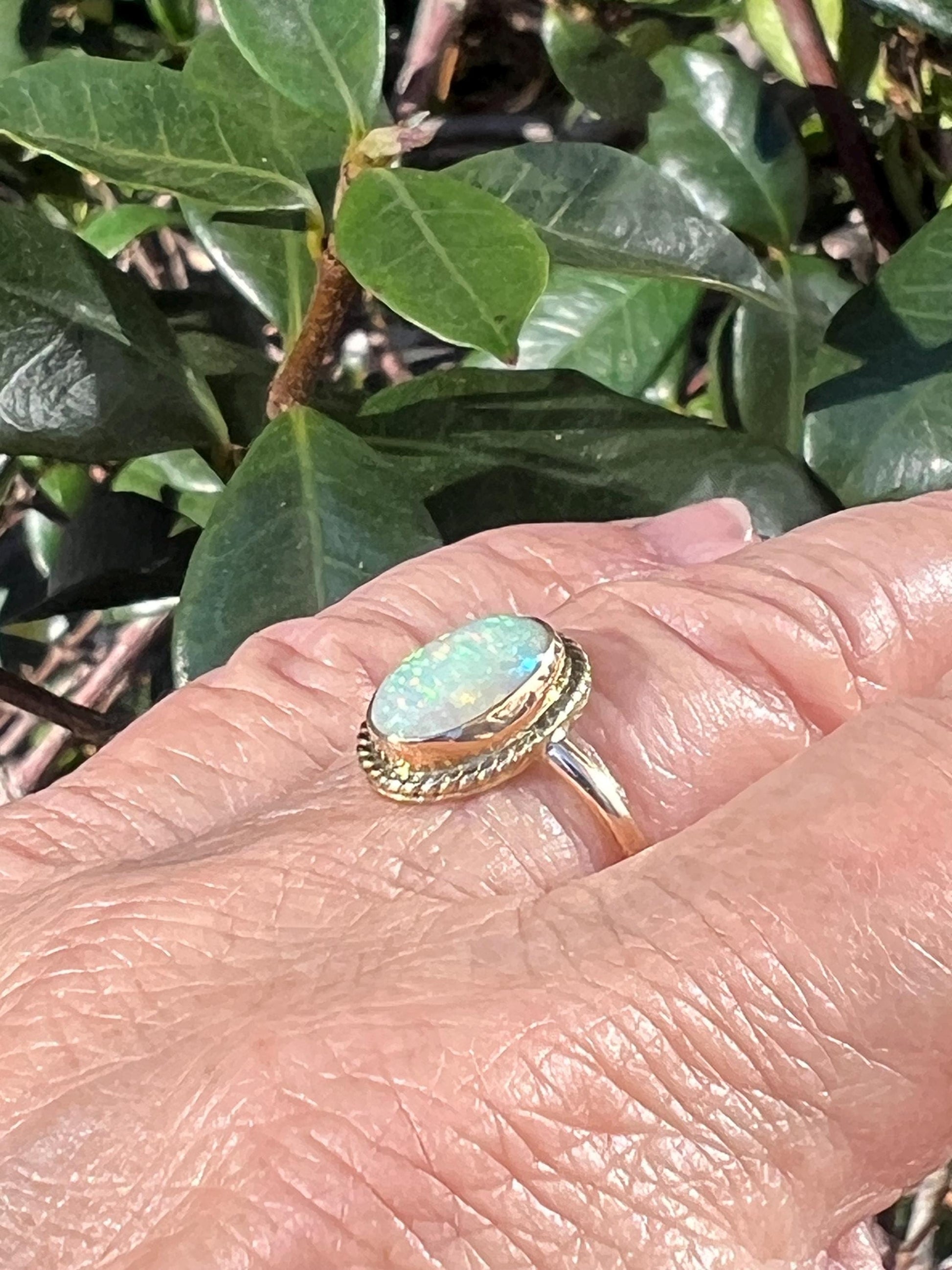 Ethiopian Opal in 14k gold ring, October Birthstone Ring, Solid Opal Statement ring