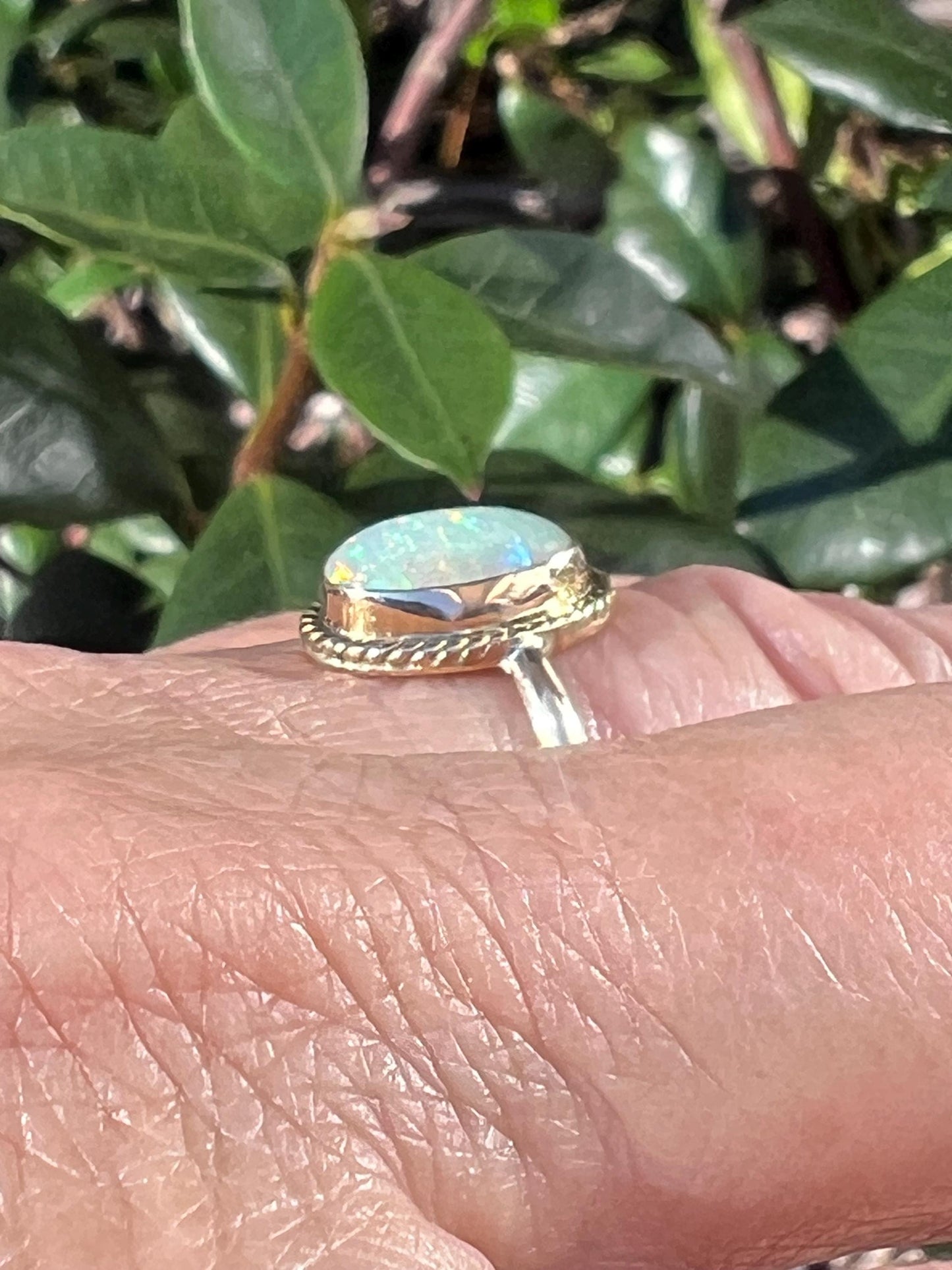 Ethiopian Opal in 14k gold ring, October Birthstone Ring, Solid Opal Statement ring