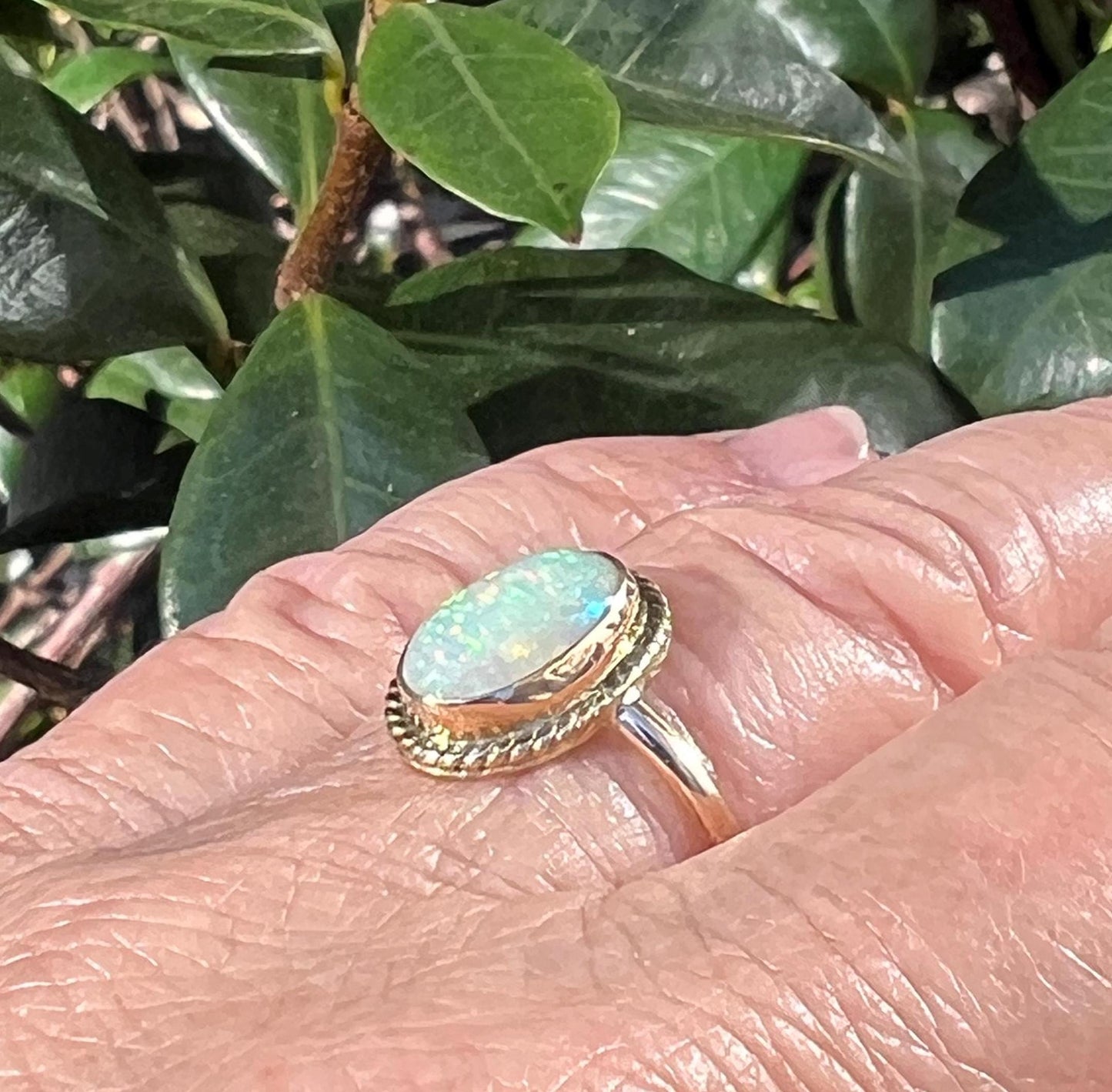 Ethiopian Opal in 14k gold ring, October Birthstone Ring, Solid Opal Statement ring