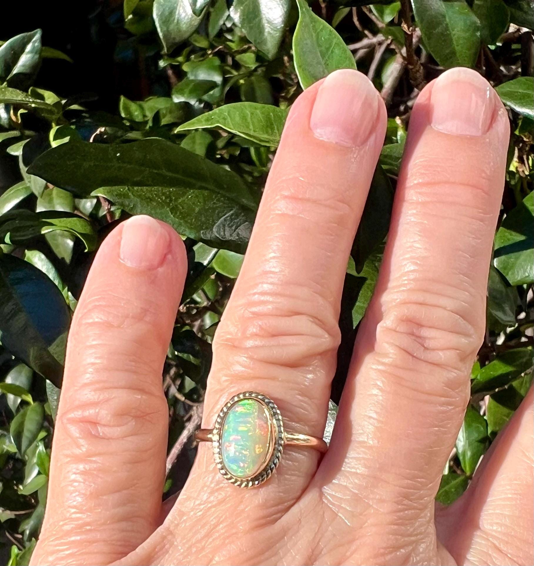 Ethiopian Opal in 14k gold ring, October Birthstone Ring, Solid Opal Statement ring