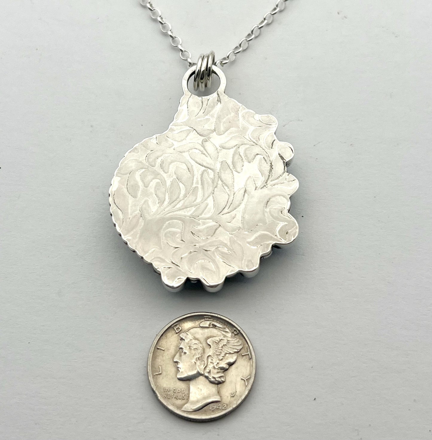 Ammonite Fossil Inlaid with Natural Turquoise, Sea Life Pendant, Turquoise Necklace