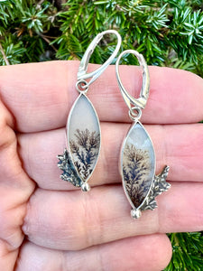 Dendritic Agate Earrings, Sterling Silver Gemstone Earrings, Scenic Stone Earrings