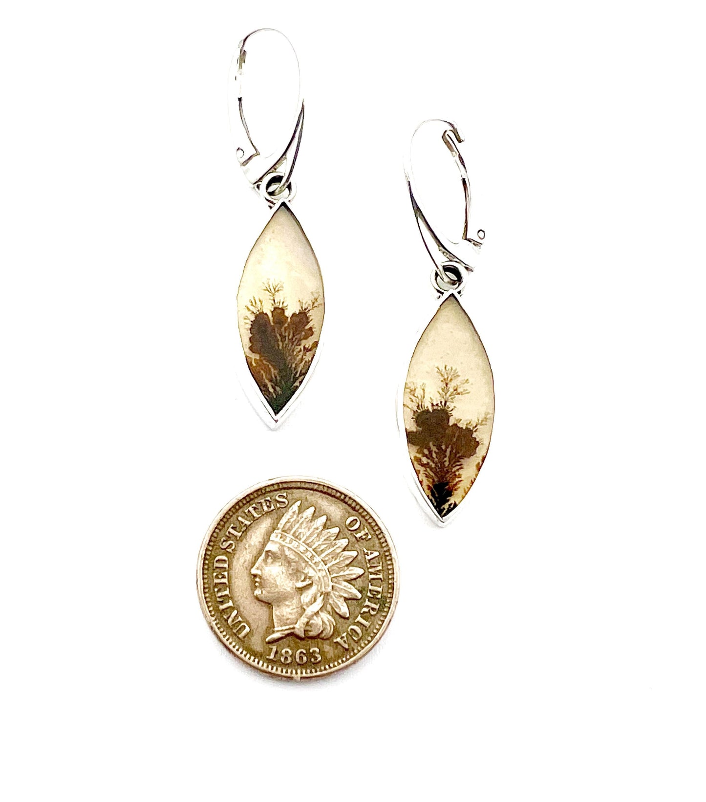 Dendritic Agate Earrings in Sterling Silver, Scenic Stone Jewelry, Nature lover earrings