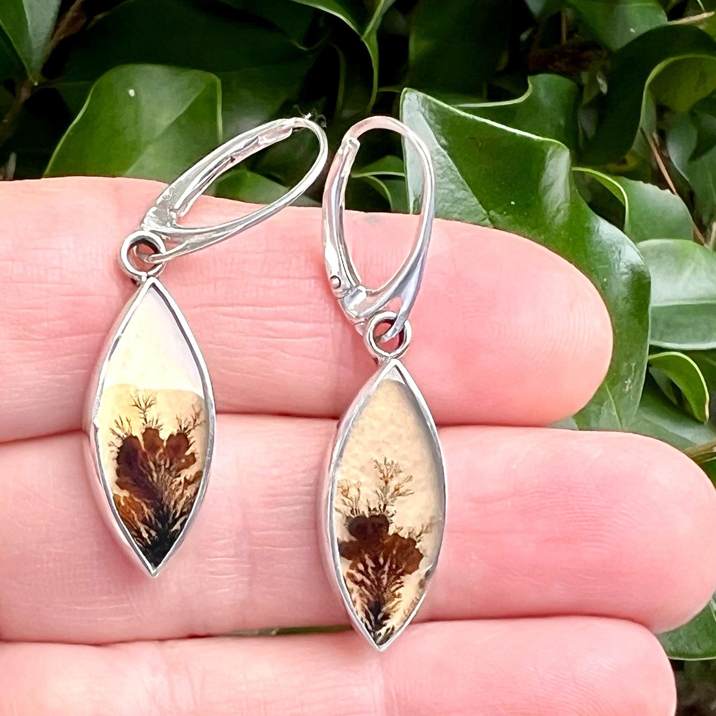 Dendritic Agate Earrings in Sterling Silver, Scenic Stone Jewelry, Nature lover earrings
