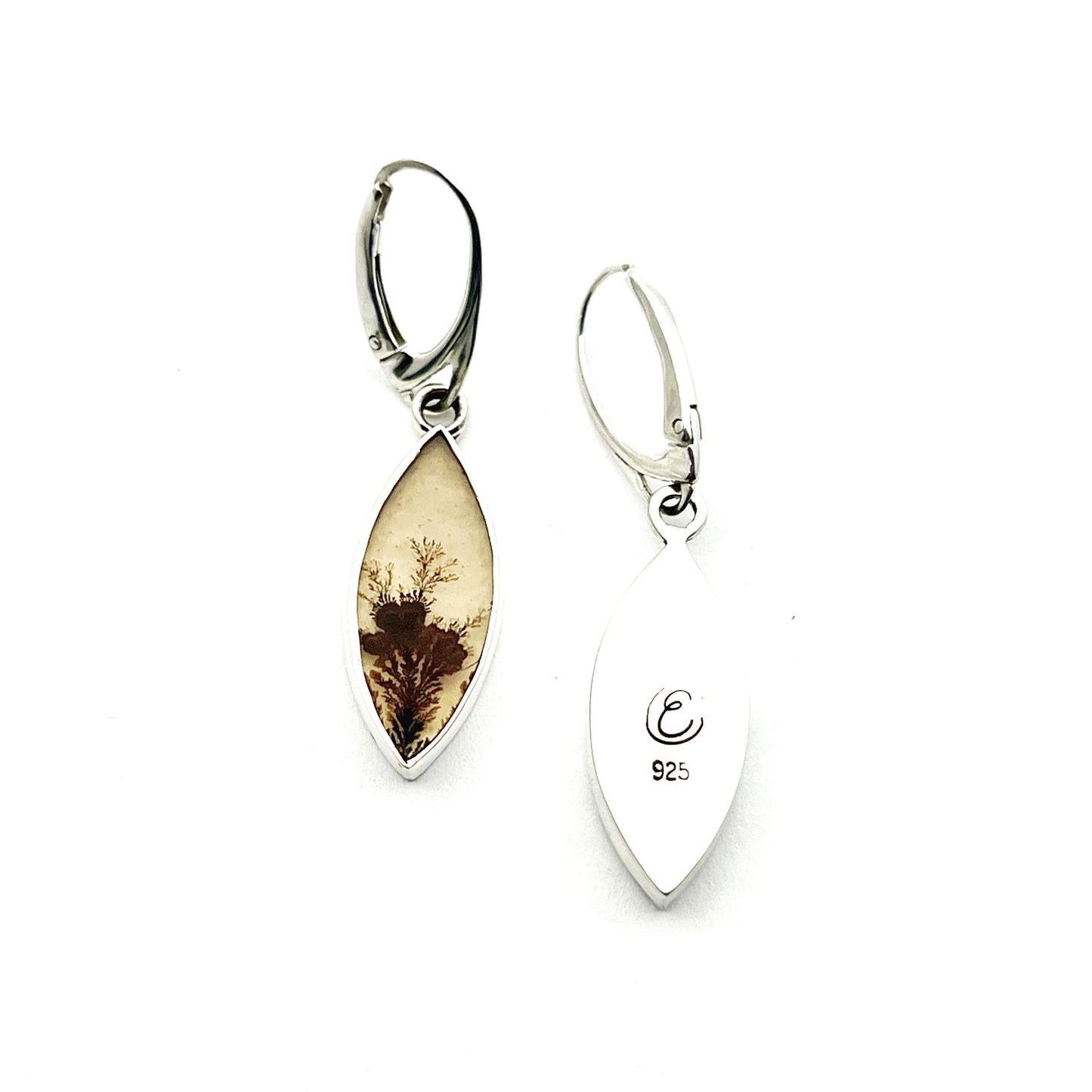 Dendritic Agate Earrings in Sterling Silver, Scenic Stone Jewelry, Nature lover earrings
