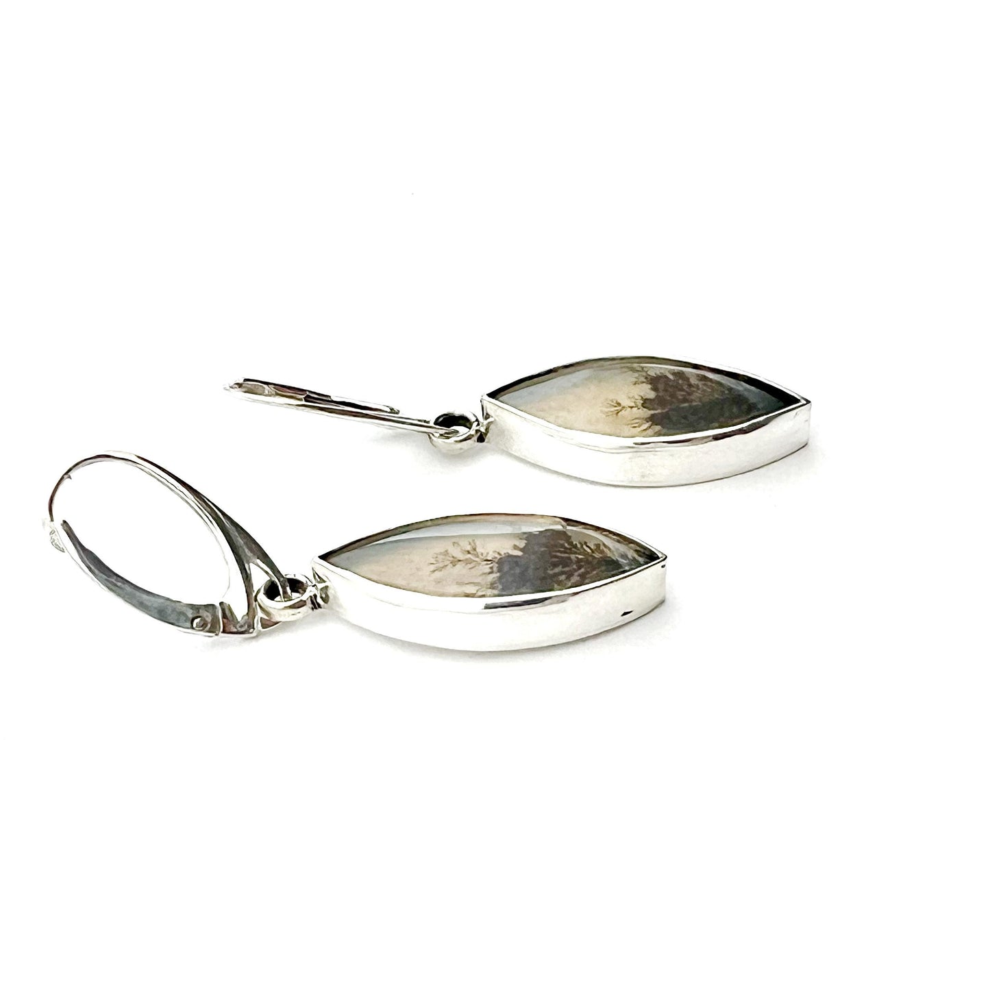 Dendritic Agate Earrings in Sterling Silver, Scenic Stone Jewelry, Nature lover earrings