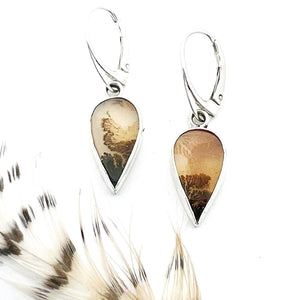 Dendritic Agate Teardrops in Sterling Silver, Scenic Stone Earrings, OOAK Nature Lover Jewelry