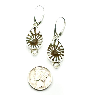 Ammonite fossil earrings, OOAK inlay earrings, Sterling Silver and Mother of Pearl