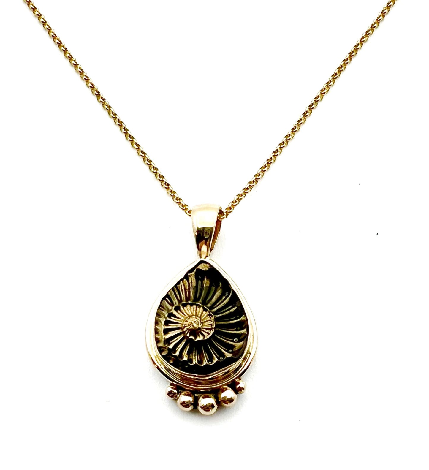 Ammonite Negative Pendant in 14k Gold Setting, Fossil Necklace,