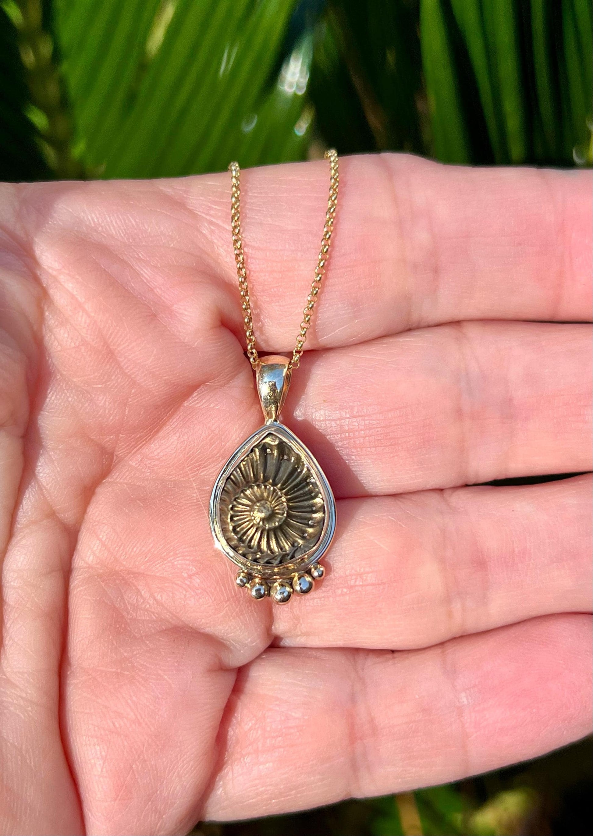 Ammonite Negative Pendant in 14k Gold Setting, Fossil Necklace,