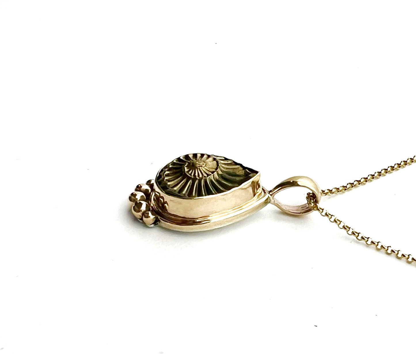 Ammonite Negative Pendant in 14k Gold Setting, Fossil Necklace,