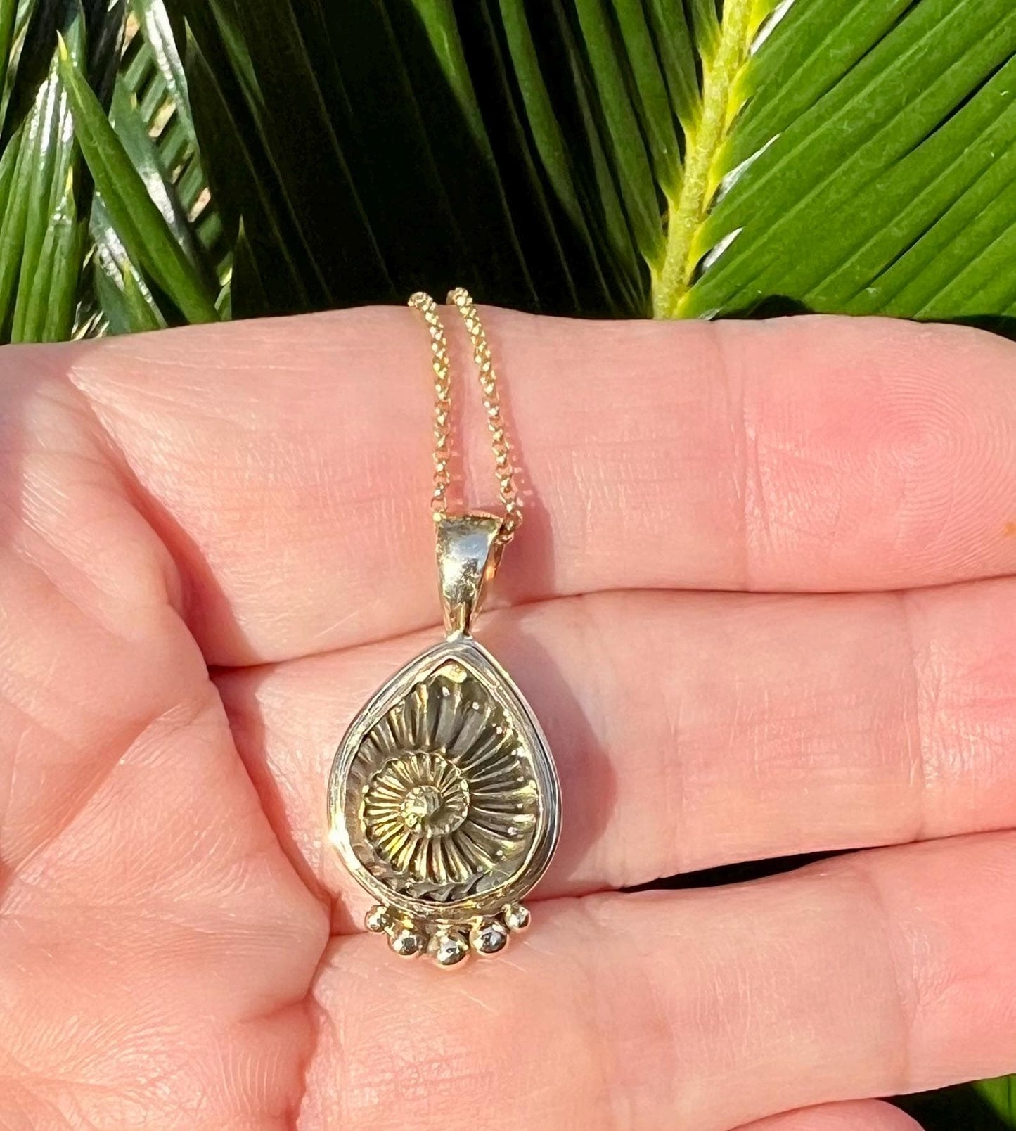Ammonite Negative Pendant in 14k Gold Setting, Fossil Necklace,
