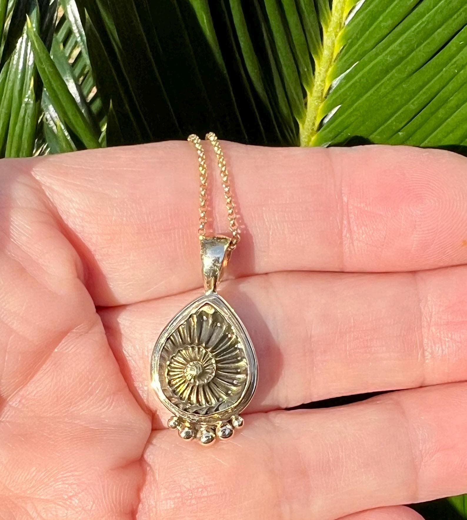 Ammonite Negative Pendant in 14k Gold Setting, Fossil Necklace,