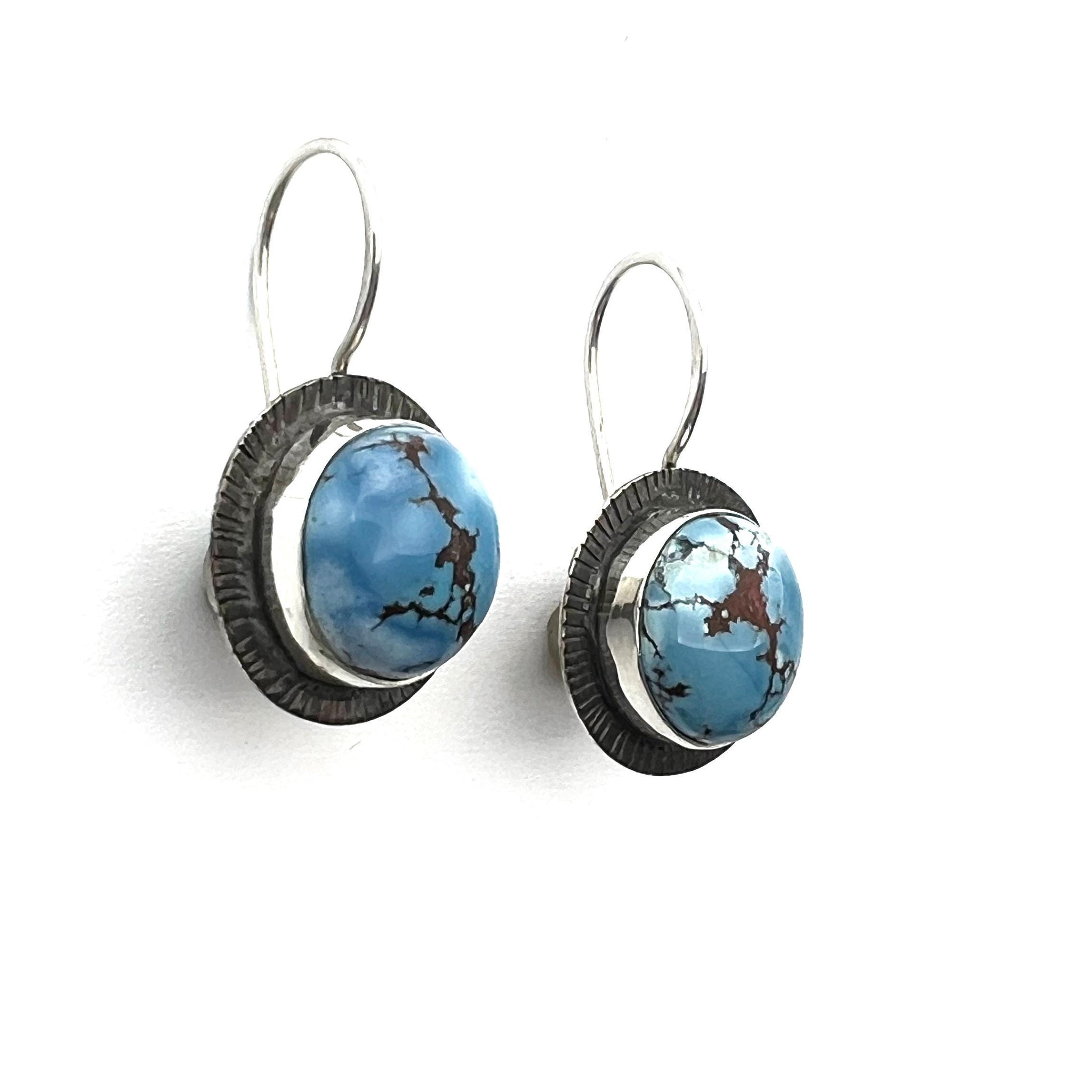 Golden Hills Turquoise Earrings, Lavender Turquoise Round Earrings,Kazakhstan Earrings in Sterling Silver