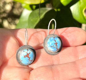 Golden Hills Turquoise Earrings, Lavender Turquoise Round Earrings,Kazakhstan Earrings in Sterling Silver