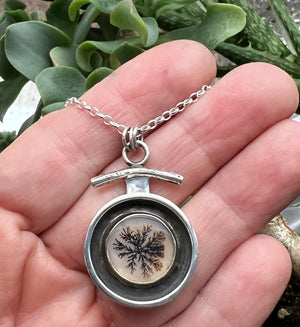 Dendritic Agate Starburst Pendant, Black and White Nature Necklace, Floral Pendant in 14k and Sterling Silver