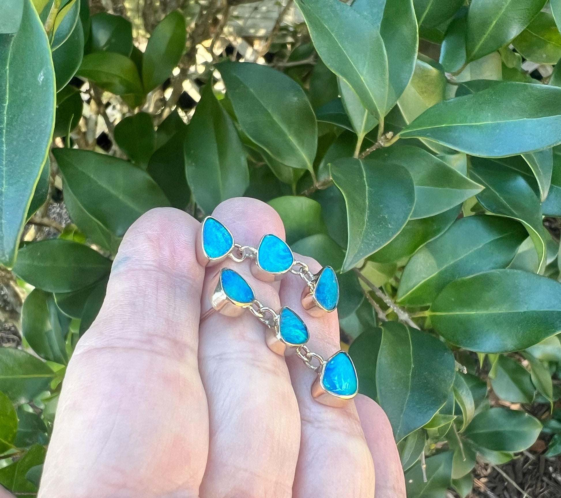 Australian Opals in 14k Gold Earrings, OOAK blue stone earrings, October birthstone jewelry