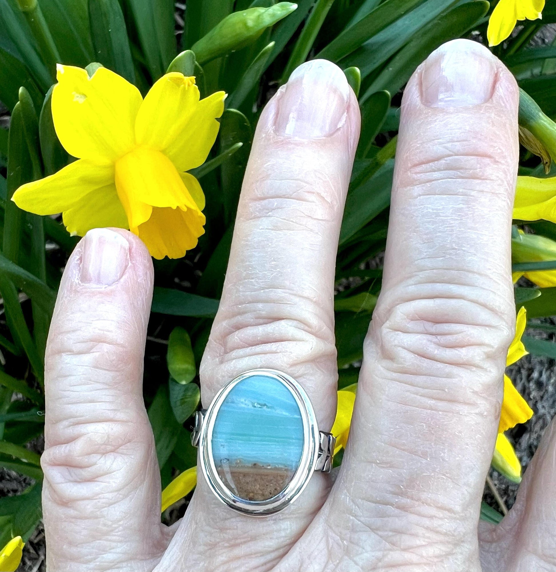 Ocean Picture Stone Ring in Sterling Silver, Scenic Statement Ring