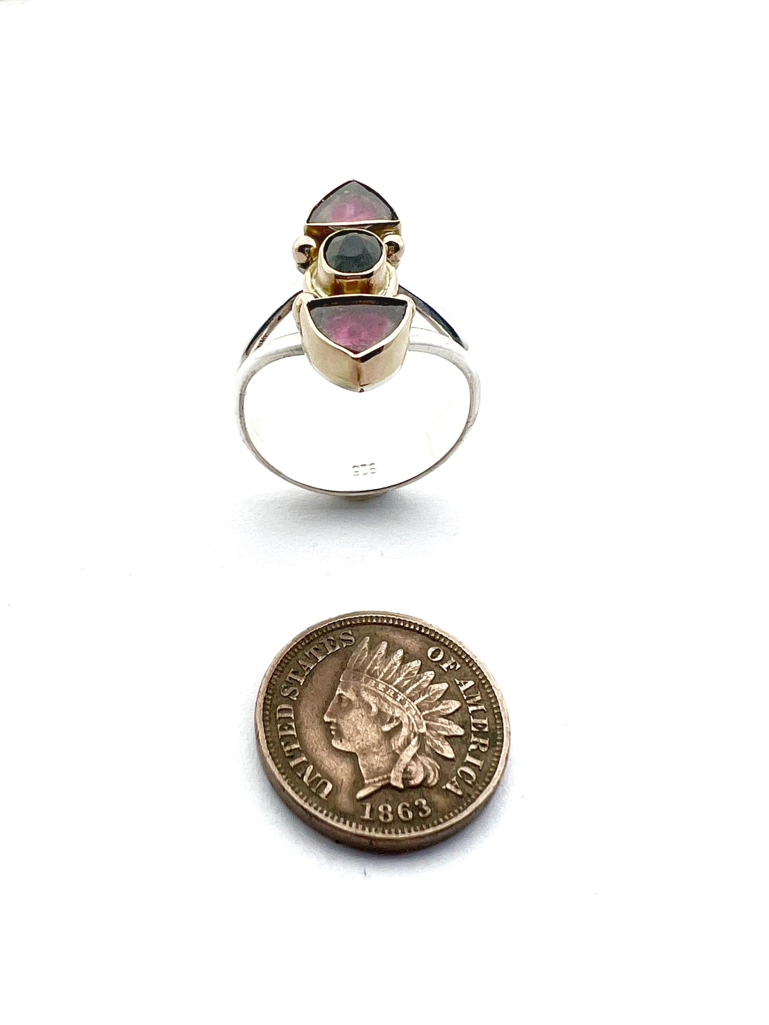 Watermelon Tourmaline Slice Ring, Gemstone Statement Ring in 14k and Sterling