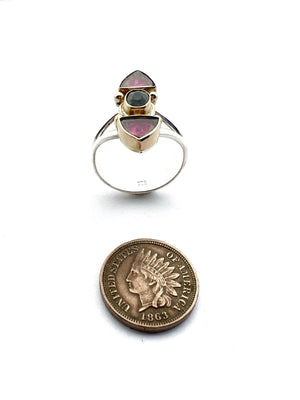 Watermelon Tourmaline Slice Ring, Gemstone Statement Ring in 14k and Sterling