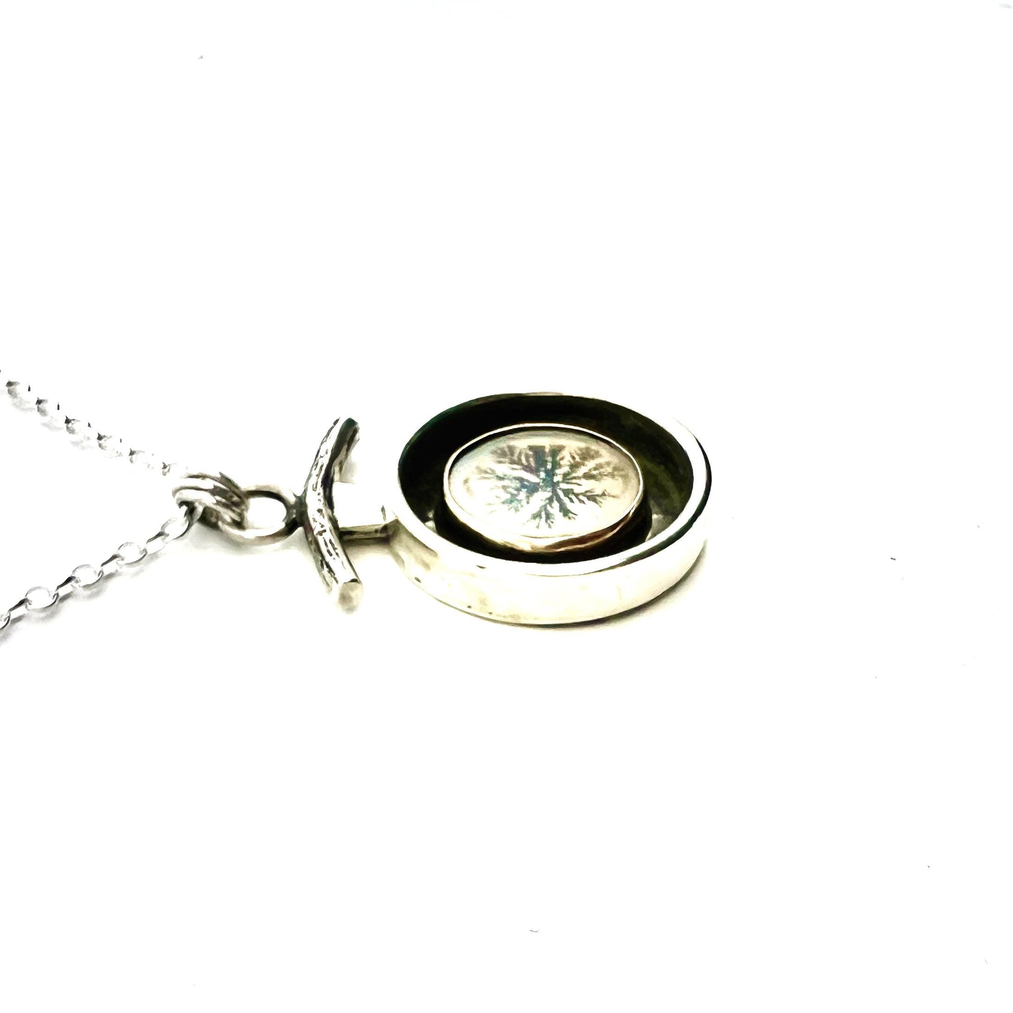 Dendritic Agate Starburst Pendant, Black and White Nature Necklace, Floral Pendant in 14k and Sterling Silver