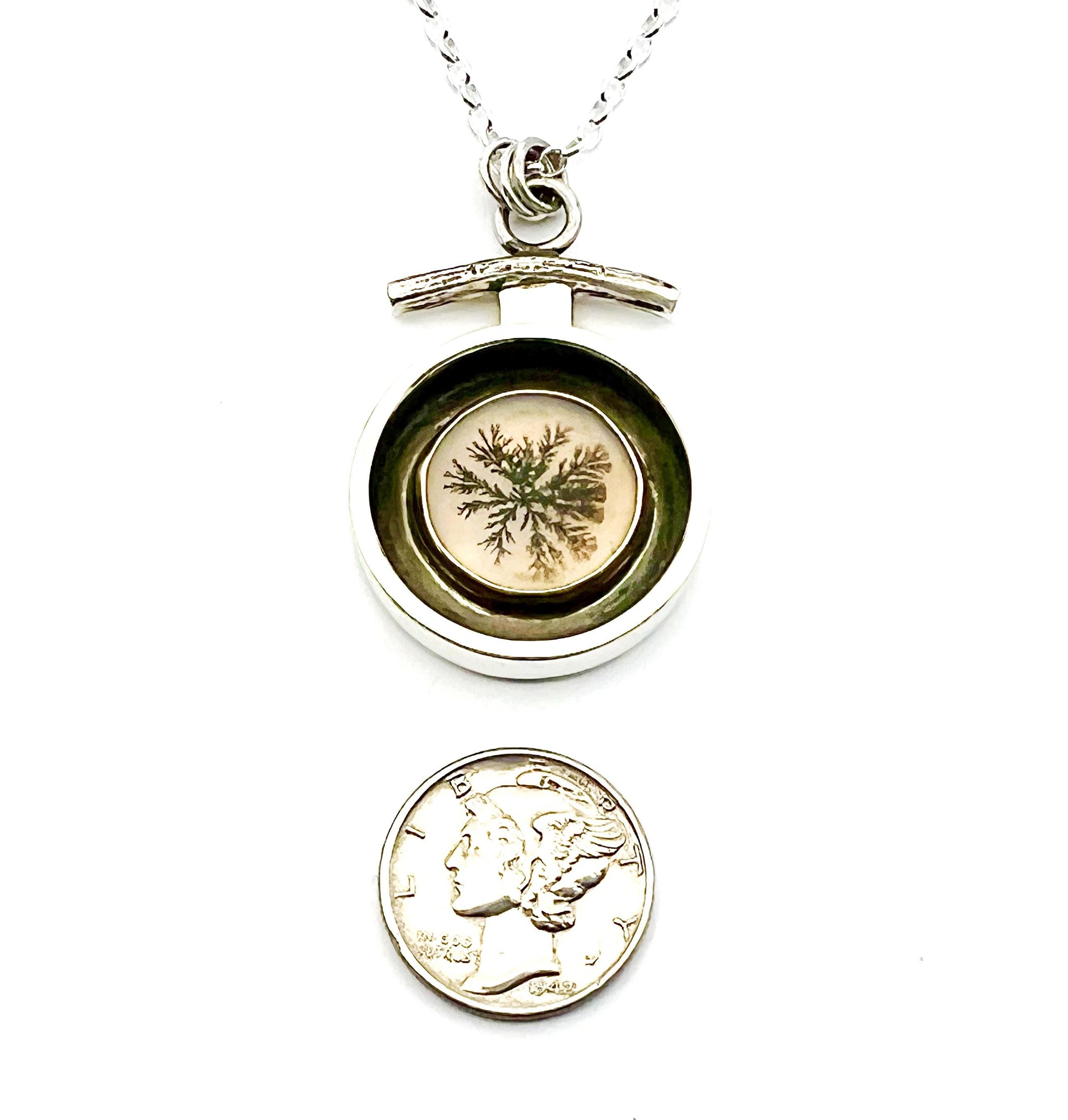 Dendritic Agate Starburst Pendant, Black and White Nature Necklace, Floral Pendant in 14k and Sterling Silver