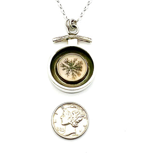 Dendritic Agate Starburst Pendant, Black and White Nature Necklace, Floral Pendant in 14k and Sterling Silver