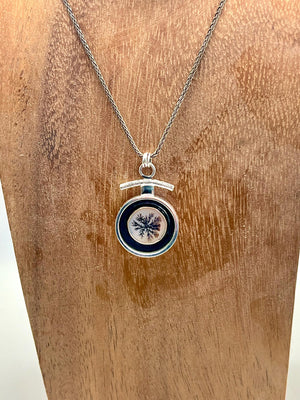 Dendritic Agate Starburst Pendant, Black and White Nature Necklace, Floral Pendant in 14k and Sterling Silver