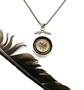 Dendritic Agate Starburst Pendant, Black and White Nature Necklace, Floral Pendant in 14k and Sterling Silver