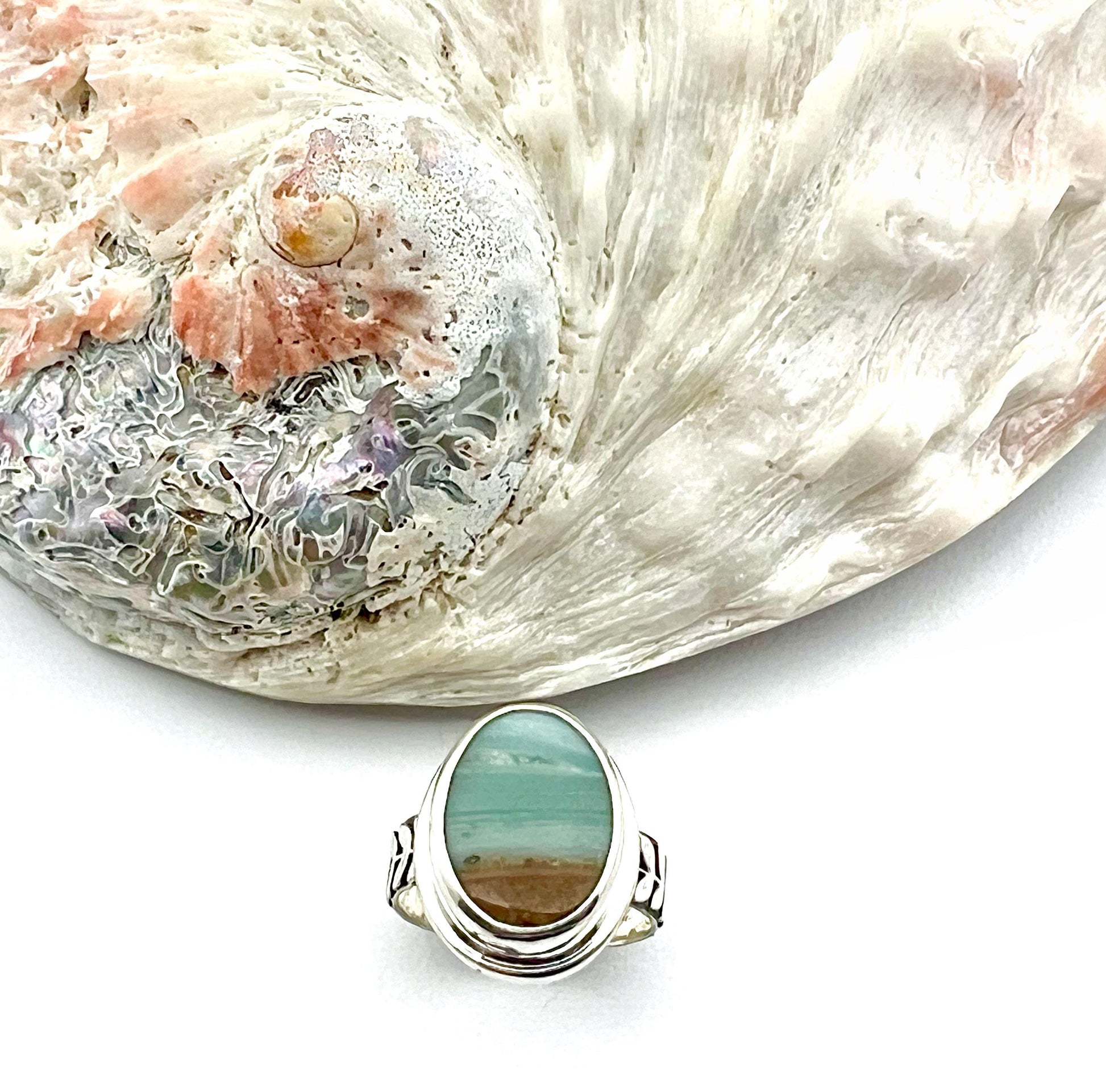 Ocean Picture Stone Ring in Sterling Silver, Scenic Statement Ring