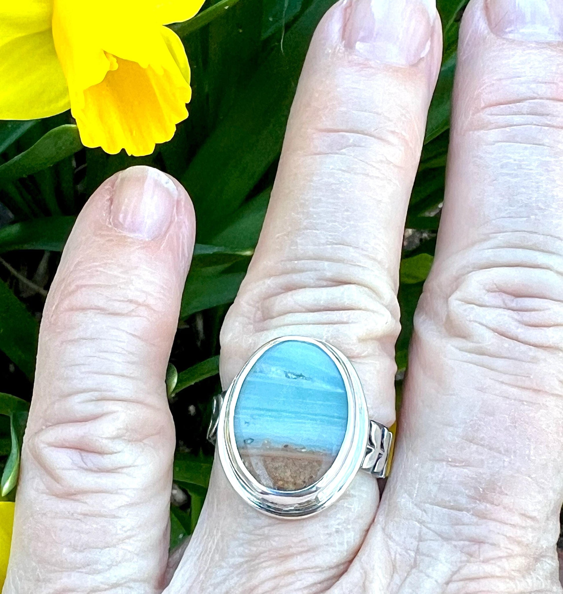 Ocean Picture Stone Ring in Sterling Silver, Scenic Statement Ring