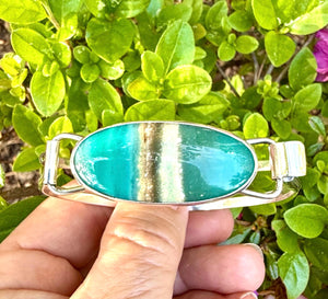 Indonesian Opal Bracelet in Sterling Silver, Bangle with Scenic Stone, OOAK bracelet