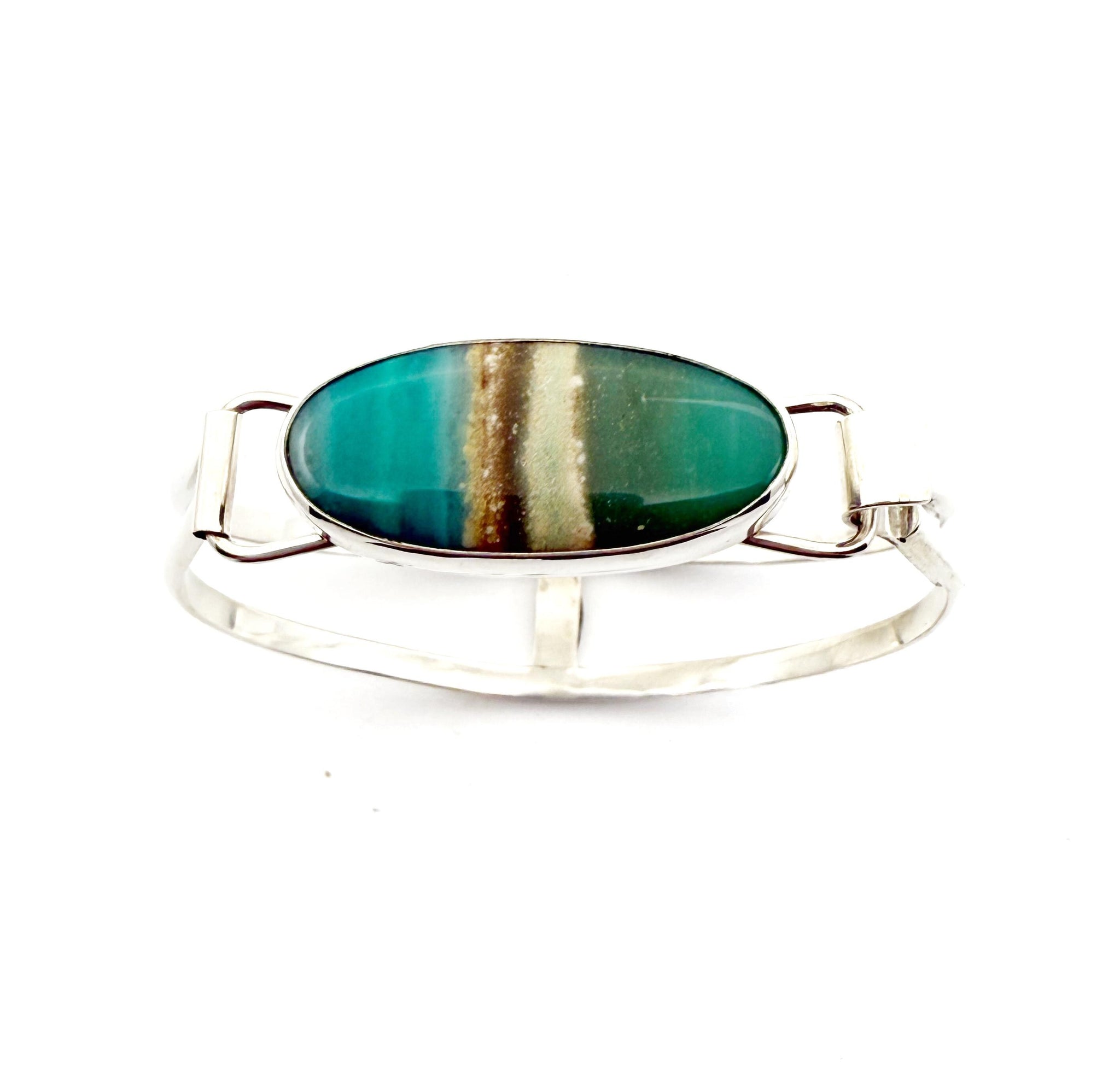 Indonesian Opal Bracelet in Sterling Silver, Bangle with Scenic Stone, OOAK bracelet