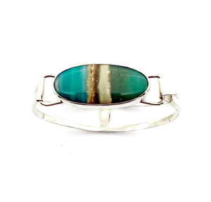 Indonesian Opal Bracelet in Sterling Silver, Bangle with Scenic Stone, OOAK bracelet