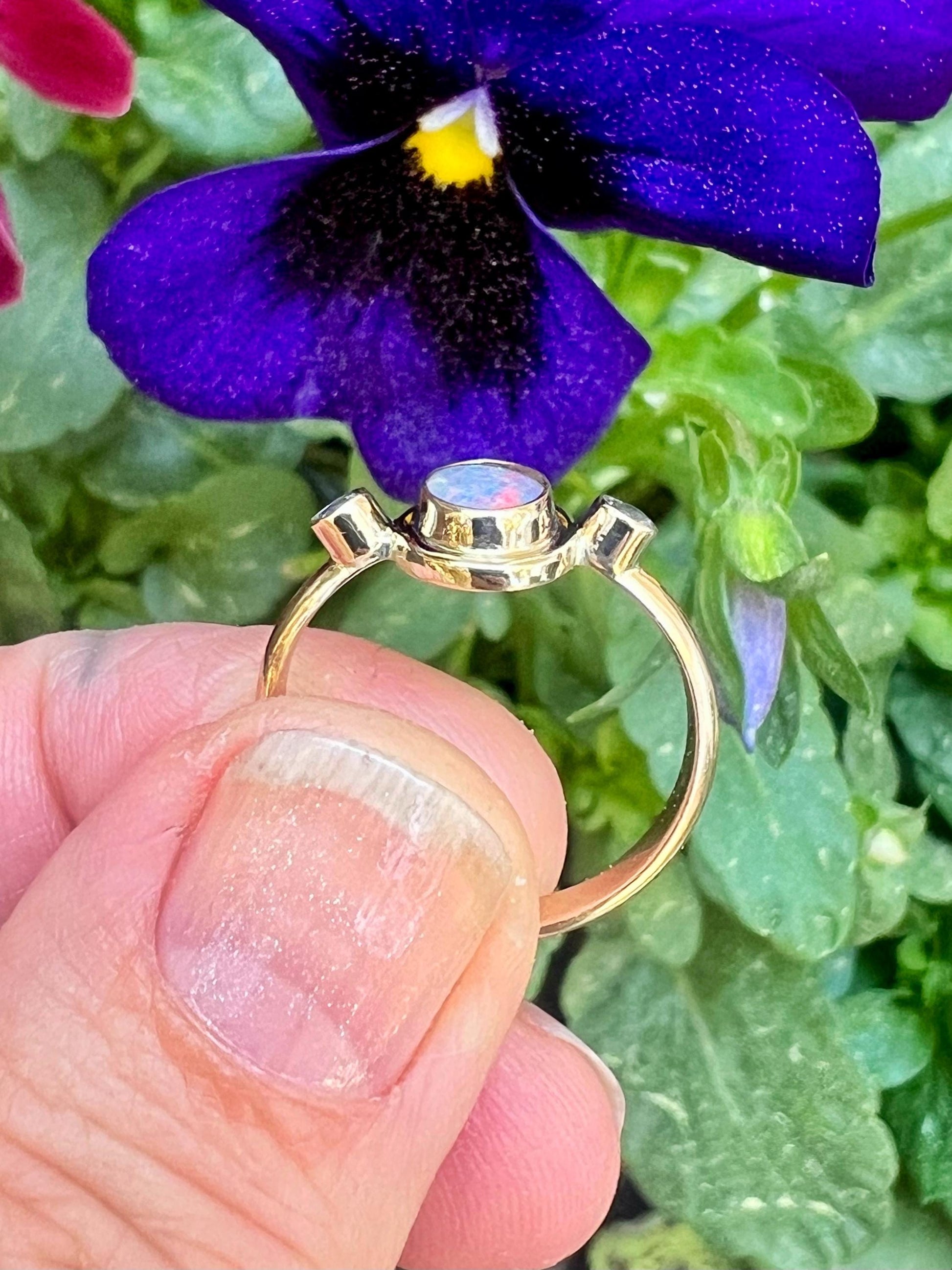 Australian Opal and Tanzanite in 14k Gold, Solid Opal Statement Ring, October Birthstone Ring