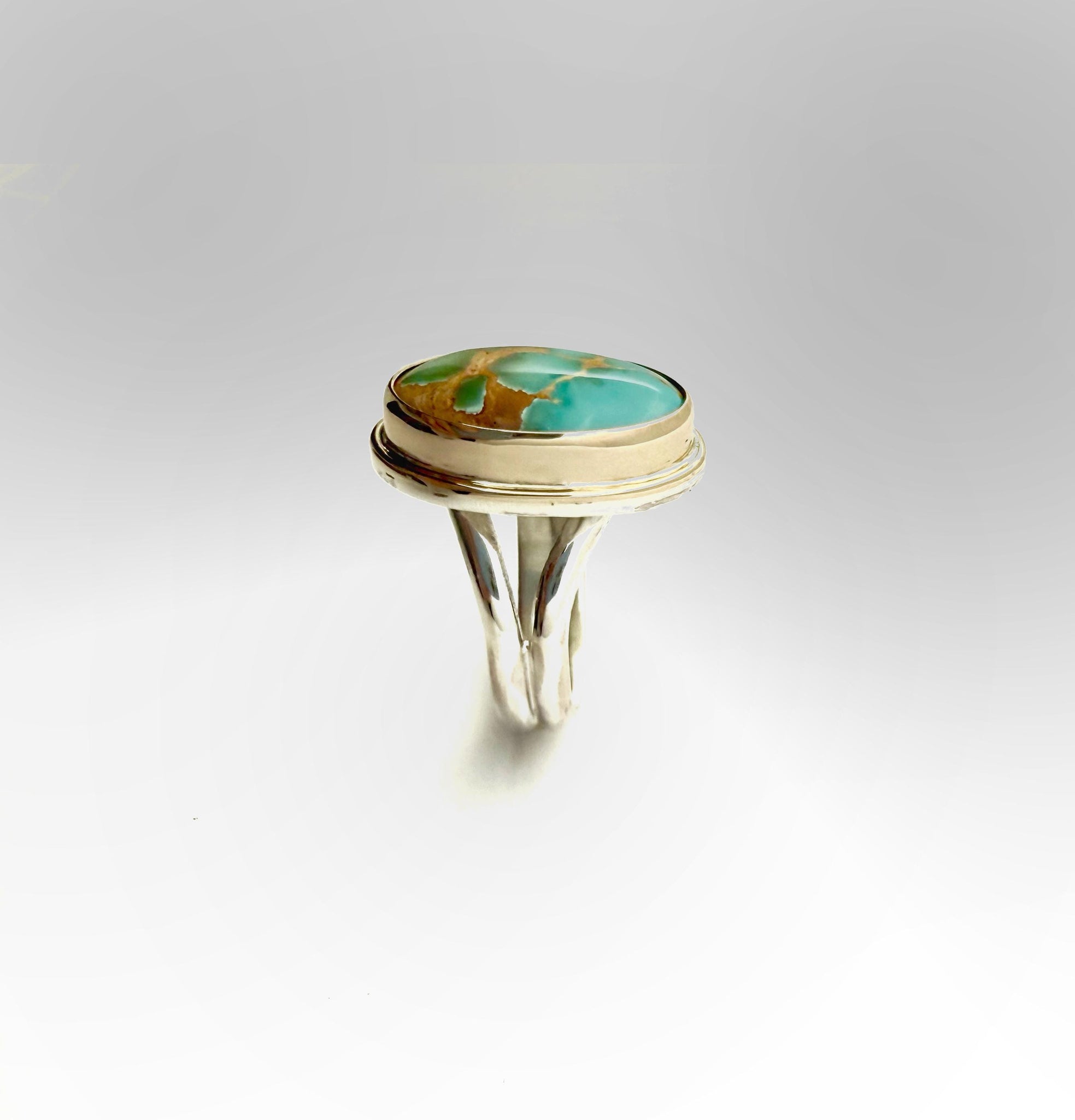 Royston Turquoise Ring in 14k Gold Setting and Sterling Silver Band, Natural American Turquoise Statement Ring