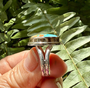 Royston Turquoise Ring in 14k Gold Setting and Sterling Silver Band, Natural American Turquoise Statement Ring