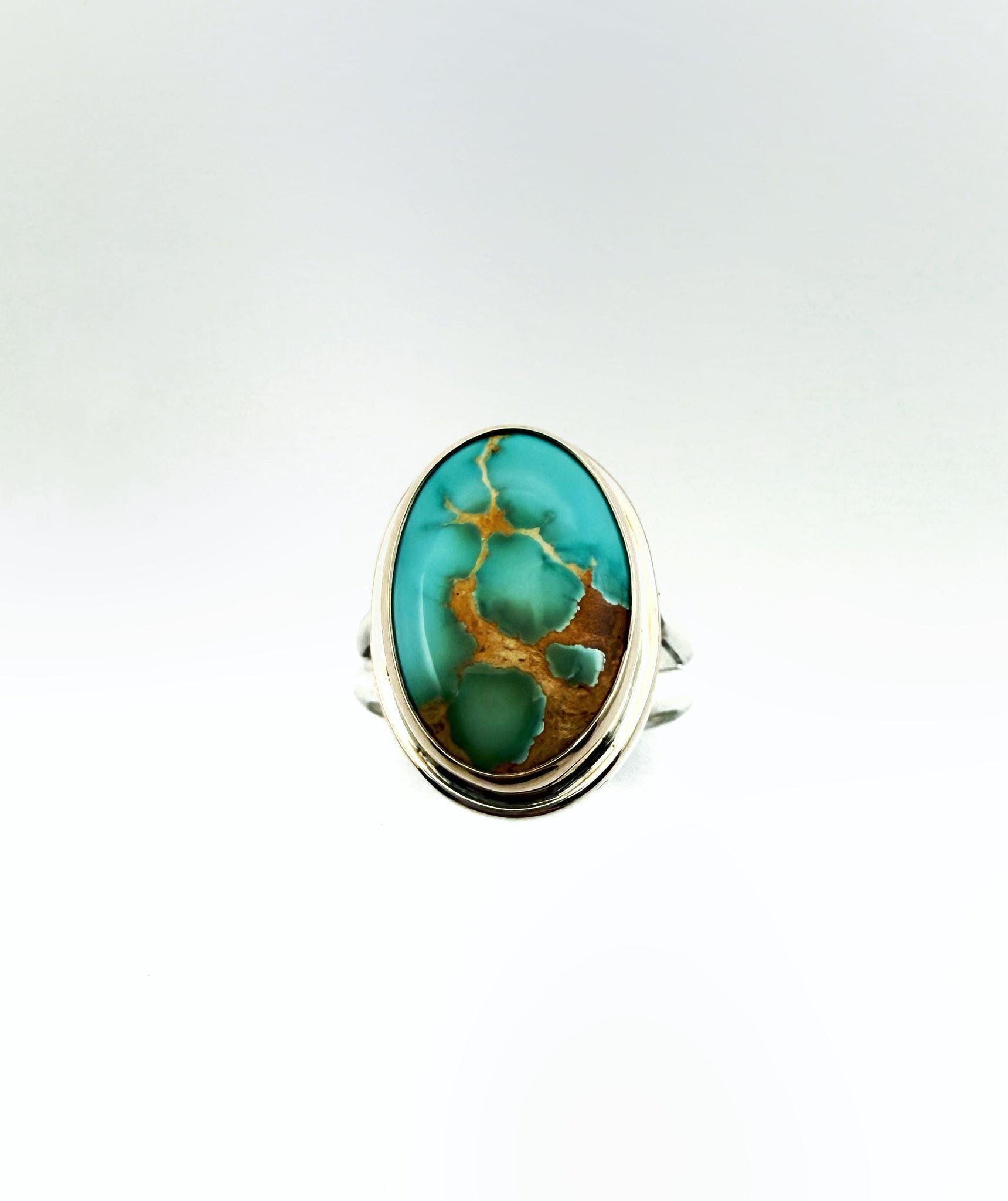 Royston Turquoise Ring in 14k Gold Setting and Sterling Silver Band, Natural American Turquoise Statement Ring