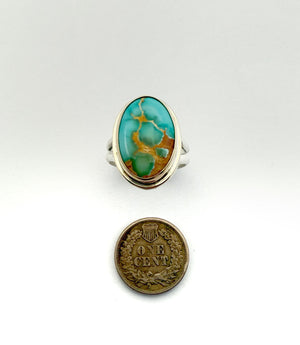 Royston Turquoise Ring in 14k Gold Setting and Sterling Silver Band, Natural American Turquoise Statement Ring