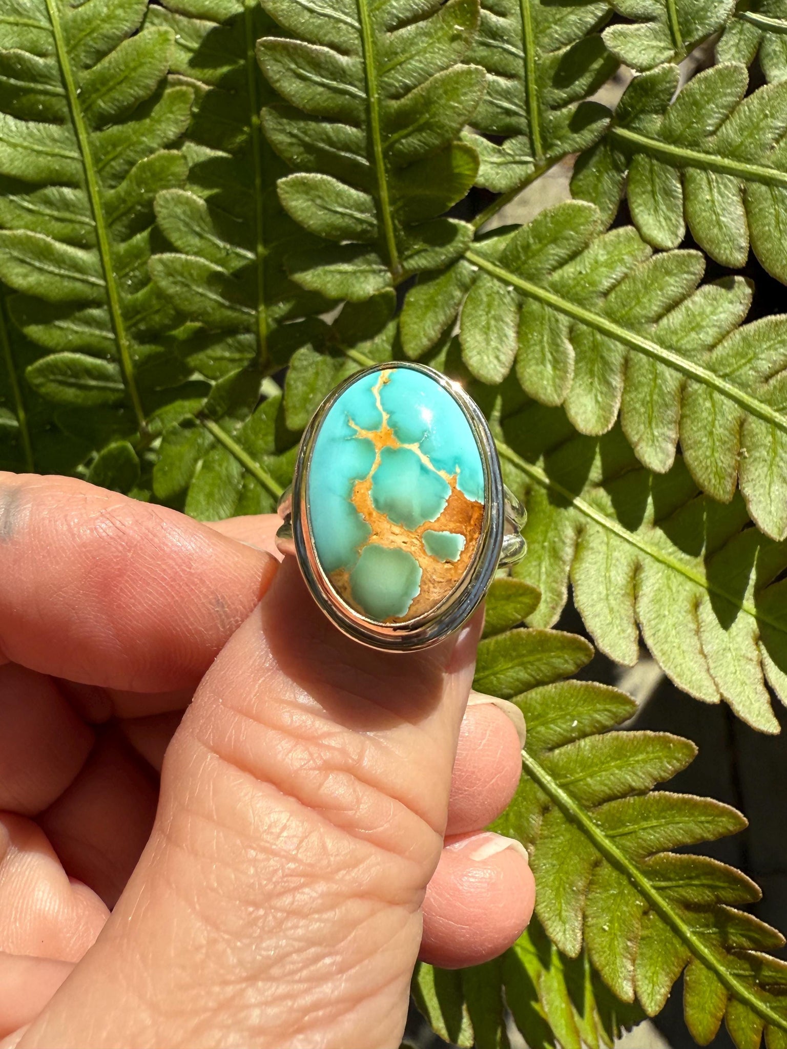 Royston Turquoise Ring in 14k Gold Setting and Sterling Silver Band, Natural American Turquoise Statement Ring