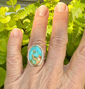 Royston Turquoise Ring in 14k Gold Setting and Sterling Silver Band, Natural American Turquoise Statement Ring