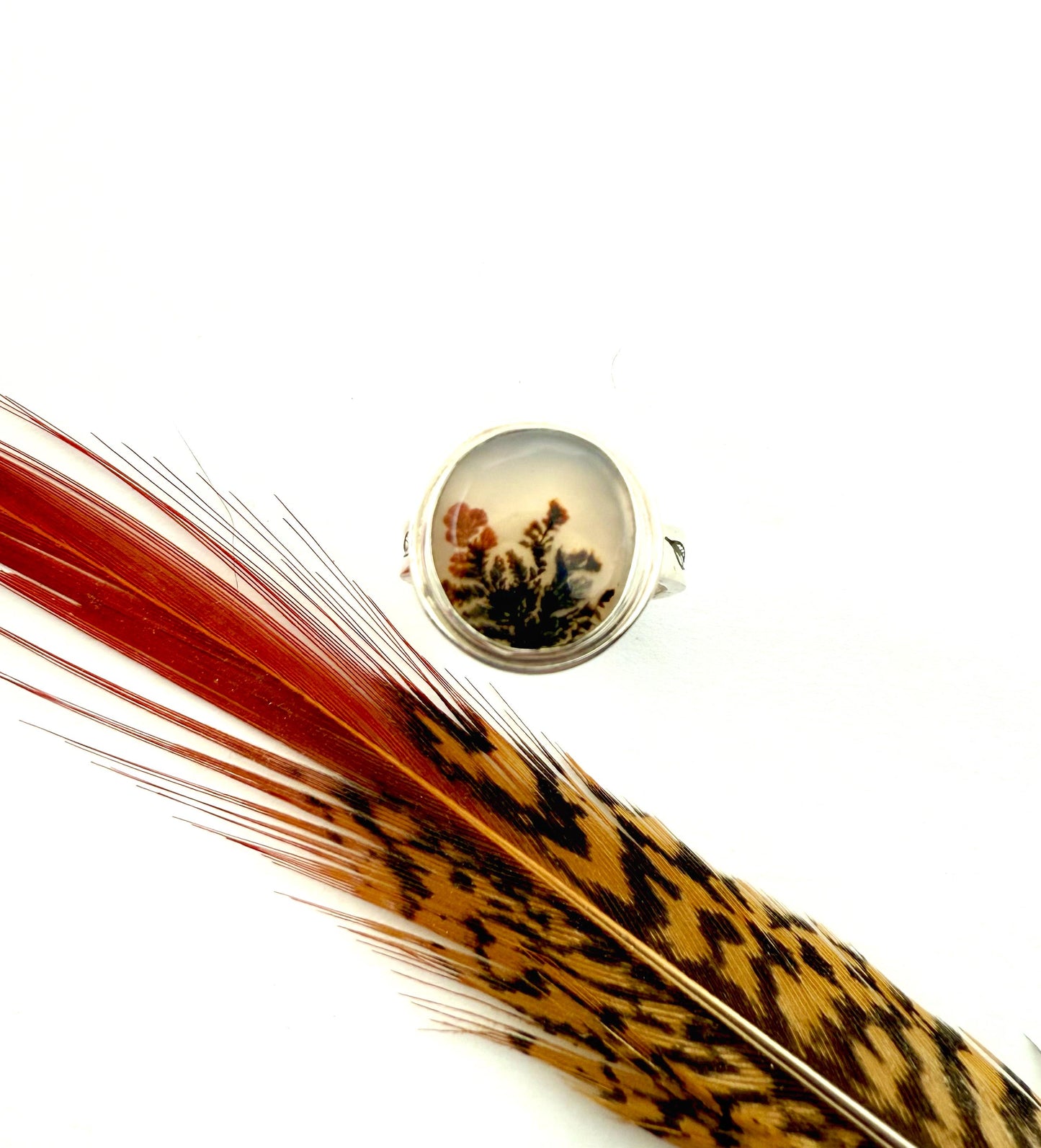 Dendritic Agate Ring in Sterling Silver, OOAK Scenic Stone Ring