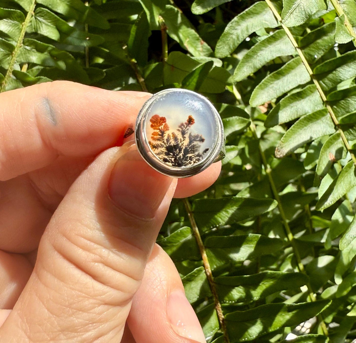Dendritic Agate Ring in Sterling Silver, OOAK Scenic Stone Ring