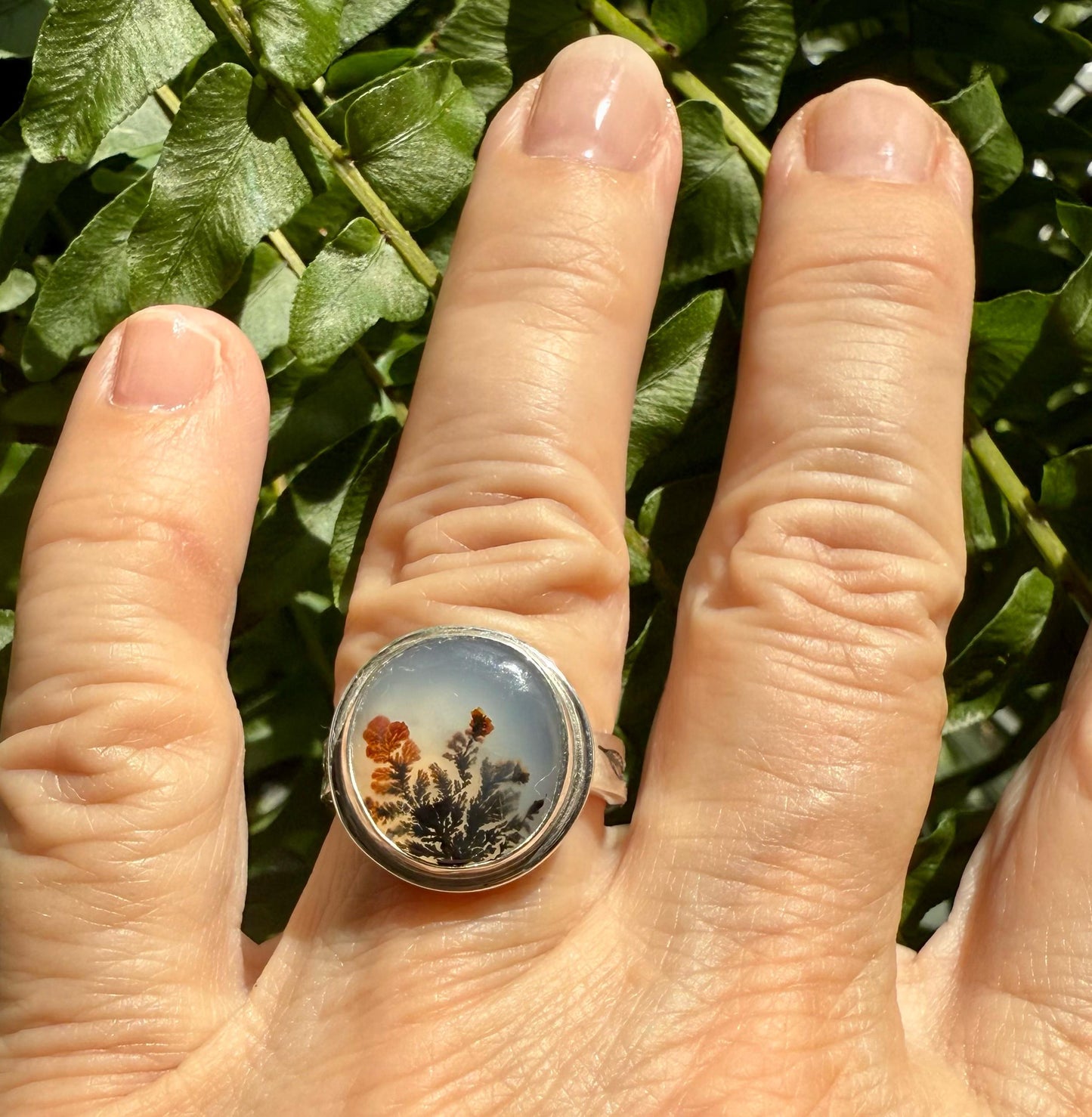 Dendritic Agate Ring in Sterling Silver, OOAK Scenic Stone Ring