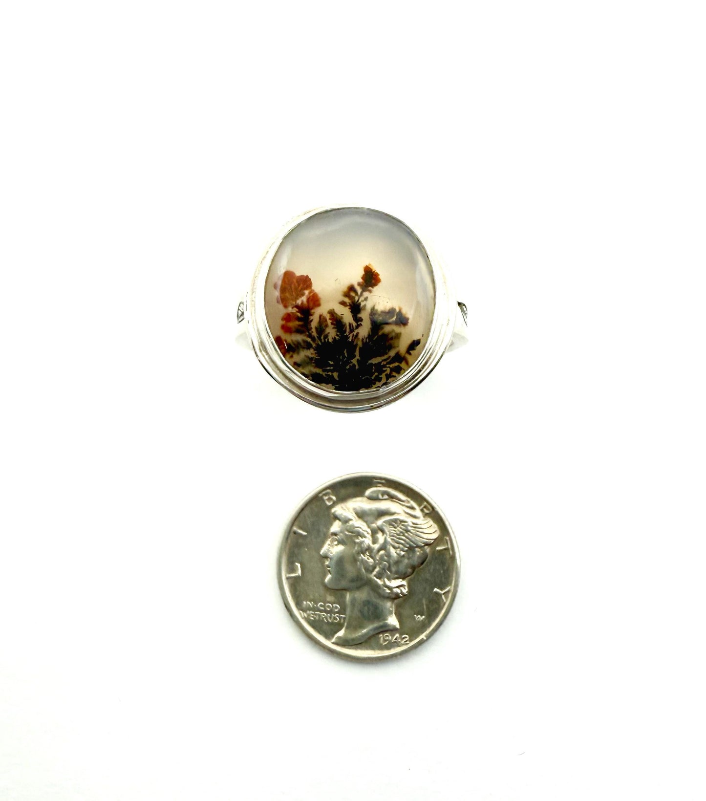 Dendritic Agate Ring in Sterling Silver, OOAK Scenic Stone Ring