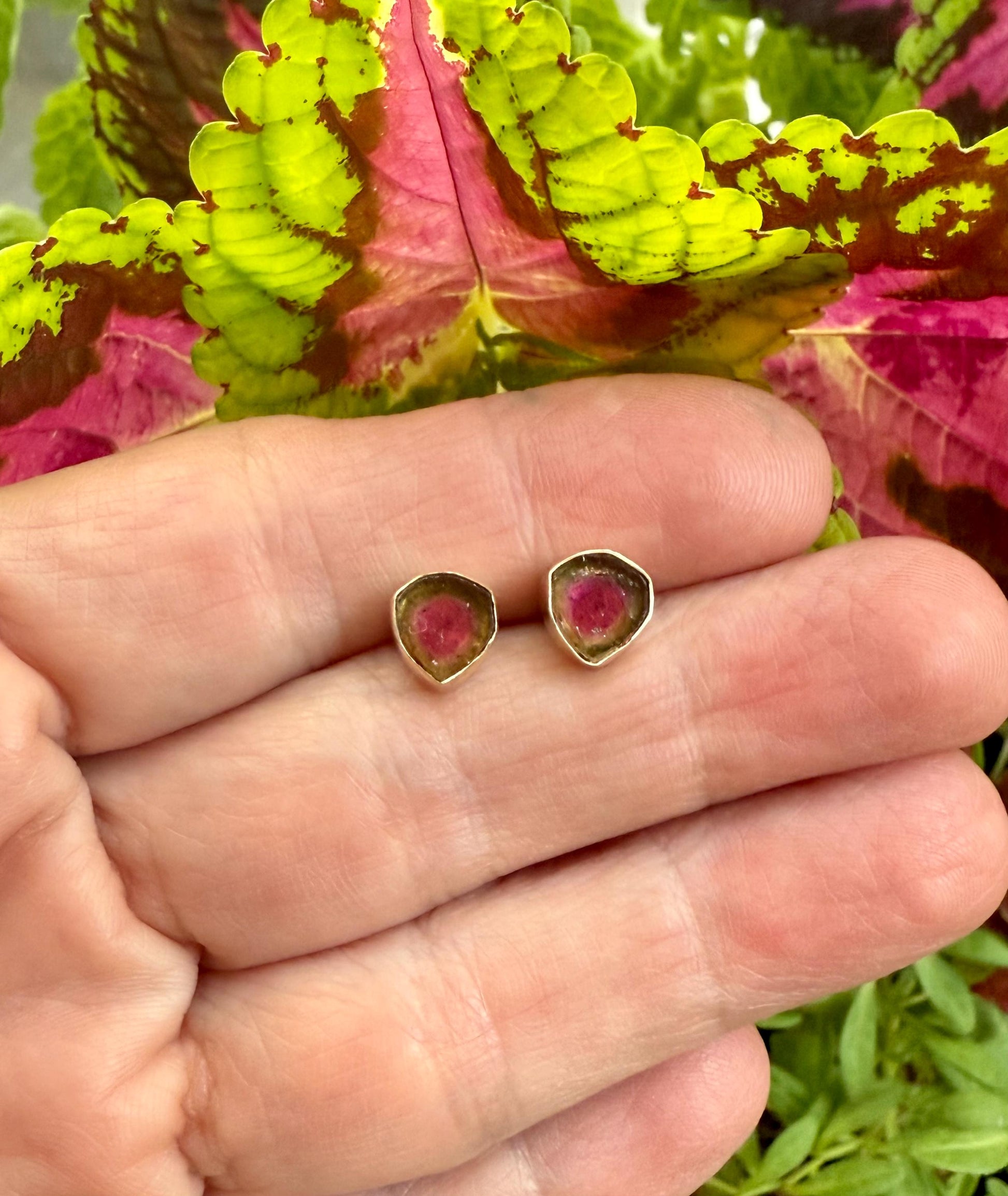 Watermelon Tourmaline Studs, Sterling Silver Gemstone Earrings, October Birthstone