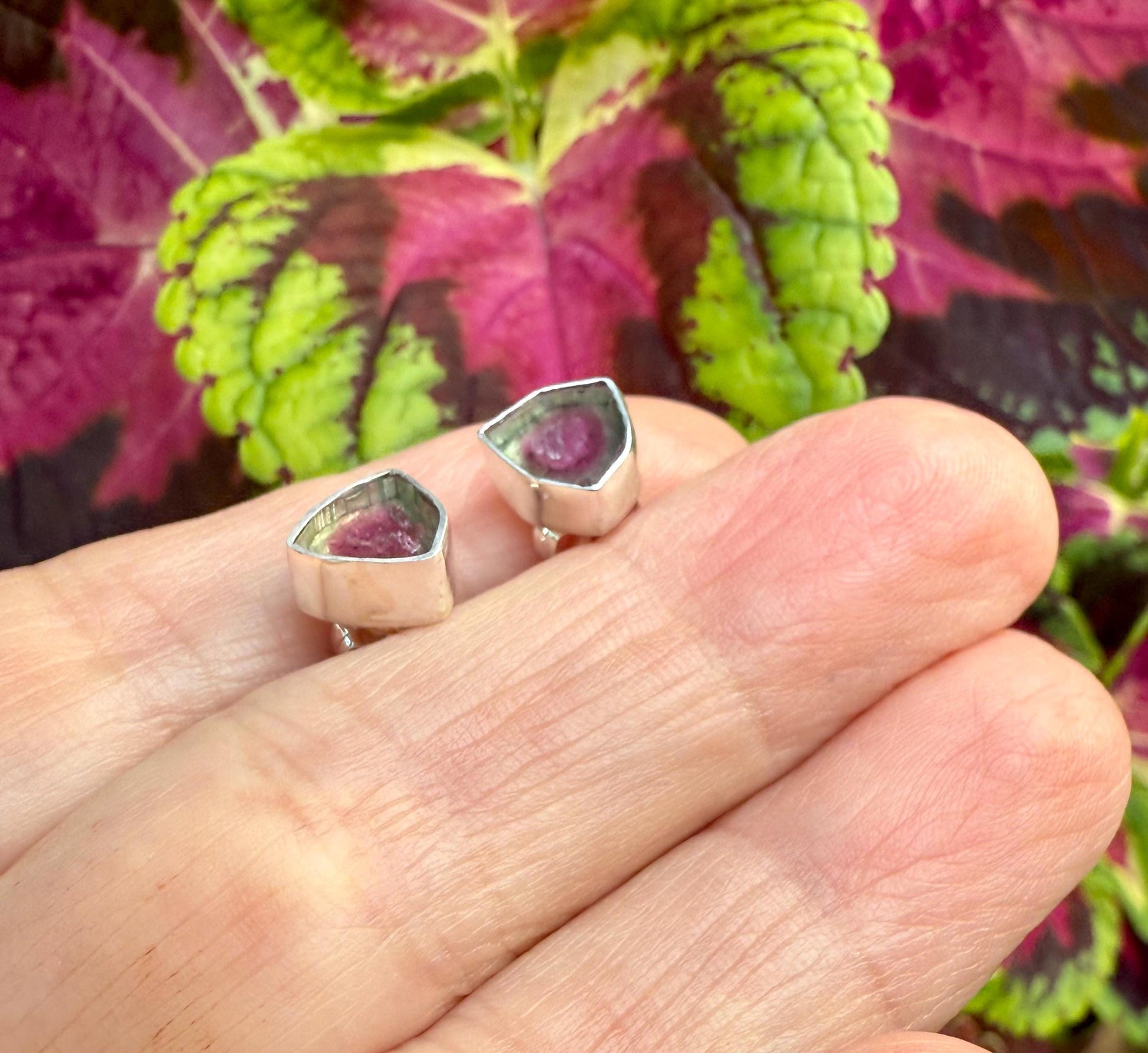 Watermelon Tourmaline Studs, Sterling Silver Gemstone Earrings, October Birthstone