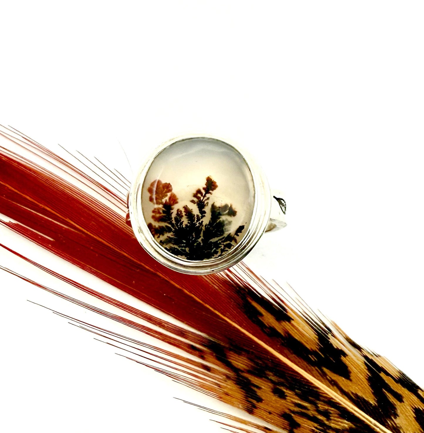 Dendritic Agate Ring in Sterling Silver, OOAK Scenic Stone Ring