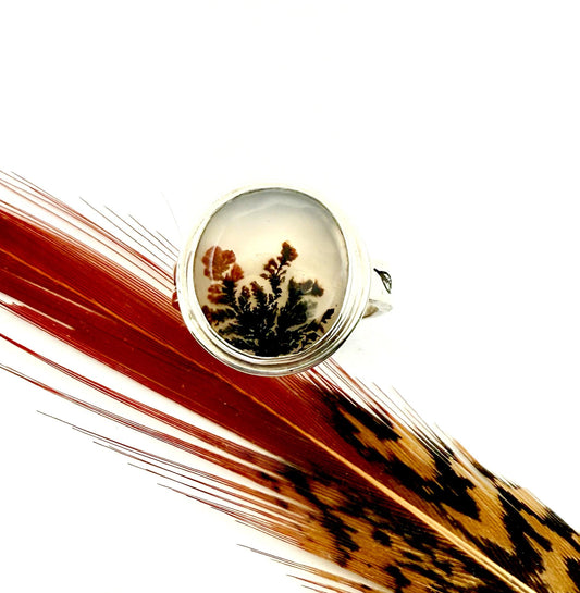 Dendritic Agate Ring in Sterling Silver, OOAK Scenic Stone Ring