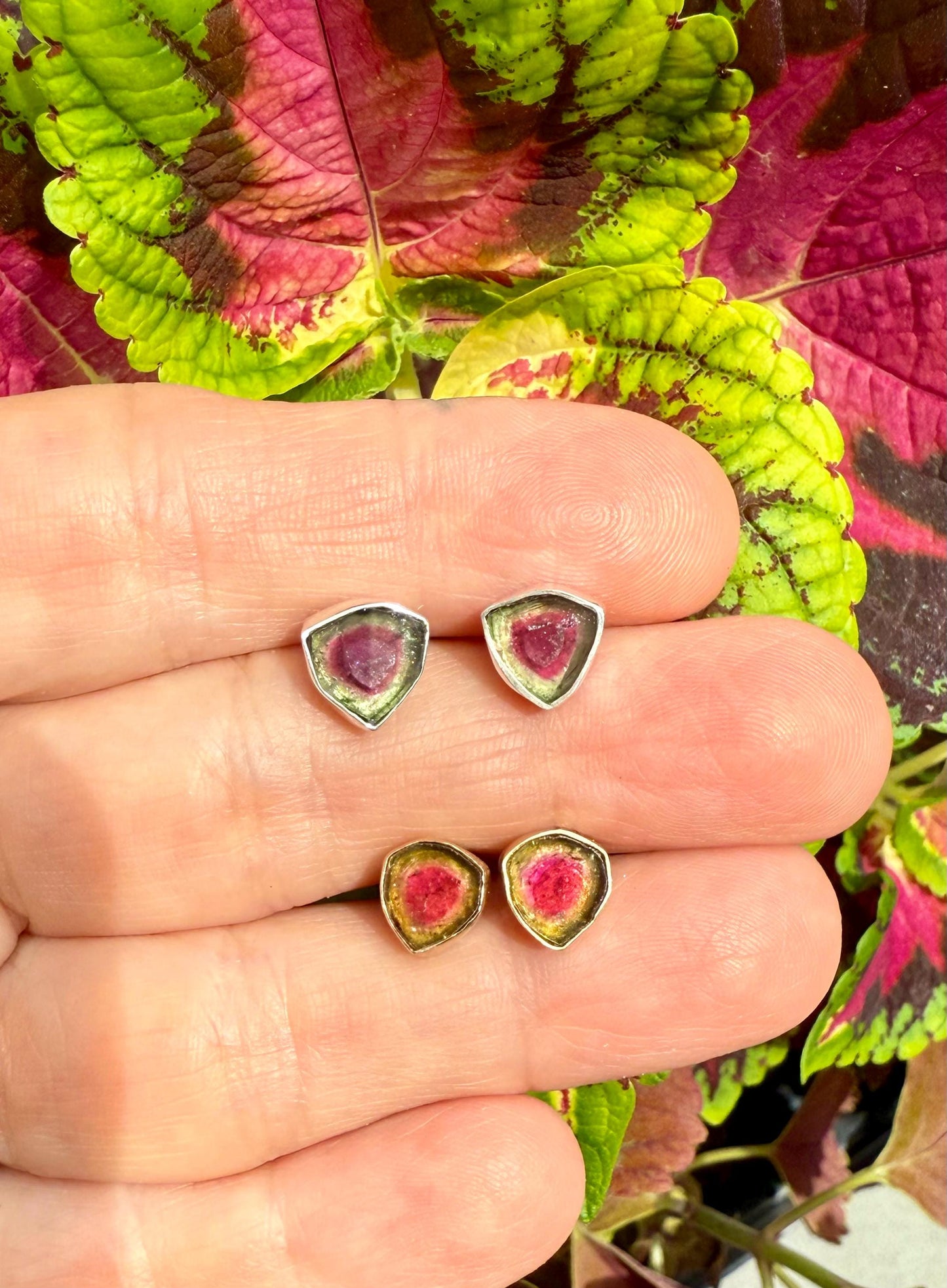 Watermelon Tourmaline Studs, Sterling Silver Gemstone Earrings, October Birthstone